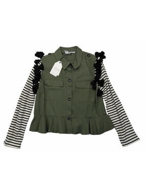 English Factory Button Down Utility Tassel Peplum Jacket Olive Green Size M
